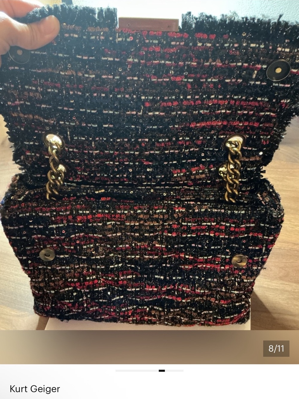 Kurt Geiger Kensington Tweed Shoulder Bag with Gold Chain - Black & Red EUC - Picture 14 of 15